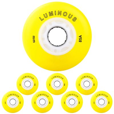 JHKJ Inline Skate LED Light Wheels 85A Rubber Inline Skate Replacement Wheels 72mm, 76mm, 80mm Wear-Resistant PU Wheels,Yellow,76mm