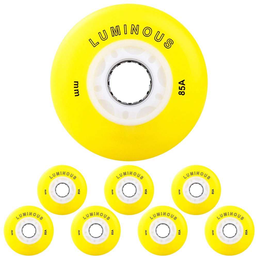 JHKJ Inline Skate LED Light Wheels 85A Rubber Inline Skate Replacement Wheels 72mm, 76mm, 80mm Wear-Resistant PU Wheels,Yellow,76mm
