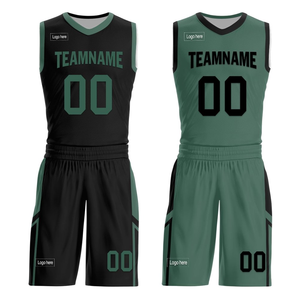 Mens Reversible Basketball Jersey Custom Basketball Uniform for Youth Athletic Practice Game Sport Shirts with Team Name Number Logo Black-Green