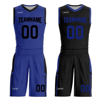 Mens Reversible Basketball Jersey Custom Basketball Uniform for Youth Athletic Practice Game Sport Shirts with Team Name Number Logo Blue-Black
