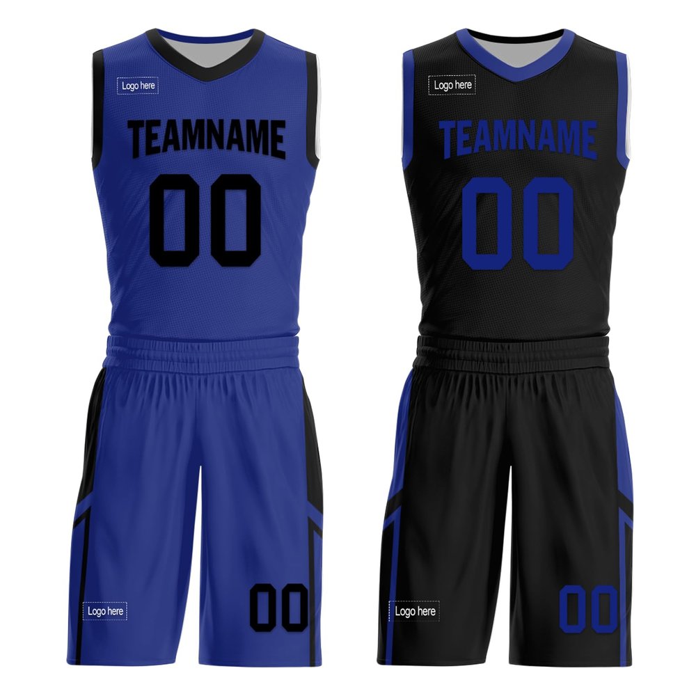 Mens Reversible Basketball Jersey Custom Basketball Uniform for Youth Athletic Practice Game Sport Shirts with Team Name Number Logo Blue-Black