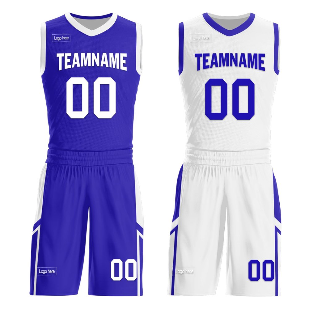 Mens Reversible Basketball Jersey Custom Basketball Uniform for Youth Athletic Practice Game Sport Shirts with Team Name Number Logo Blue-White