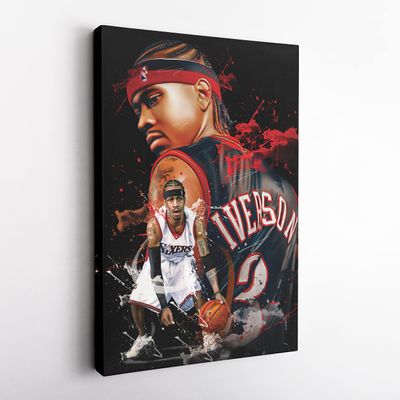 Allen Iverson Poster Philadelphia 76ers NBA Artwork Framed Wall Art Canvas Print Home Decor(Stretched on Wood, 12"x18")