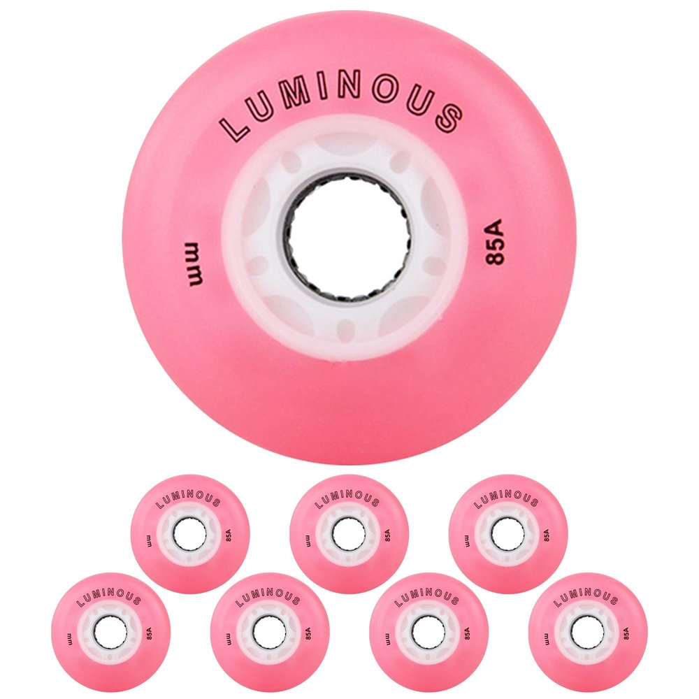 JHKJ Inline Skate LED Light Wheels 85A Rubber Inline Skate Replacement Wheels 72mm, 76mm, 80mm Wear-Resistant PU Wheels,Pink,76mm