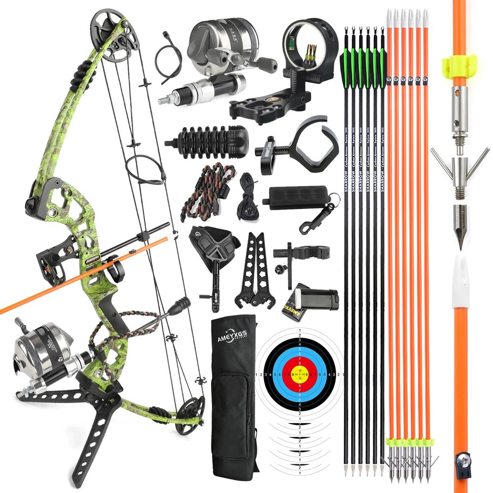surwolf Bowfishing Compound Bow Kit Ready to Fish Kit with Bowfishing Reel, Bow Fishing Arrows Right & Left Hand for Adult/Youth Fishing Hunting, Target Shooting (Left Handed, Green)