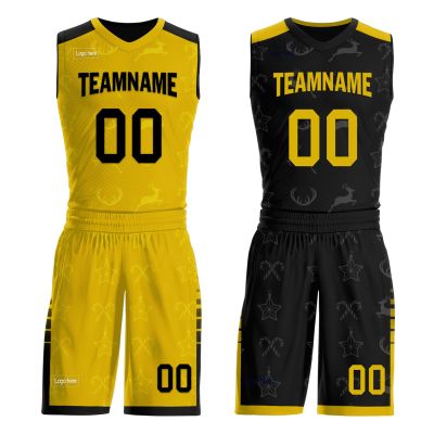 Mens Reversible Basketball Jersey Custom Basketball Uniform for Youth Athletic Practice Game Sport Shirts with Team Name Number Logo Yellow-Black