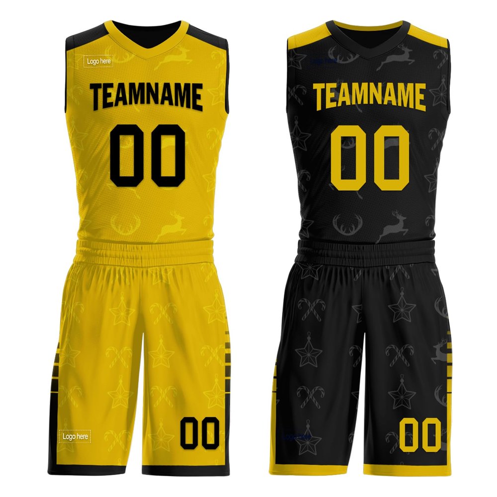 Mens Reversible Basketball Jersey Custom Basketball Uniform for Youth Athletic Practice Game Sport Shirts with Team Name Number Logo Yellow-Black