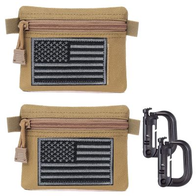 2 Packs Tactical EDC Pouches Compact Mini Military Molle Utility Pouch Accessories Organizer Bags Coin Purse Keychain Pockets Credit Card Holder for Waist Pack (2 Pack Horizontal Tan)