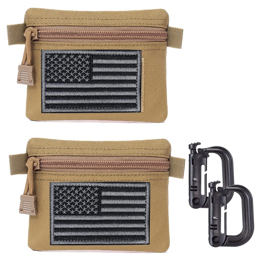 2 Packs Tactical EDC Pouches Compact Mini Military Molle Utility Pouch Accessories Organizer Bags Coin Purse Keychain Pockets Credit Card Holder for Waist Pack (2 Pack Horizontal Tan)