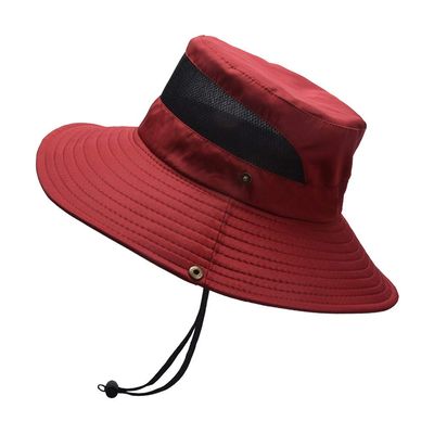 Mens Outdoor Bucket Hat Mesh Breathable Sunshade Fisherman Cap Sunscreen Foldable Sun Visor Hat Outdoor Hiking Cap (Wine, One Size)