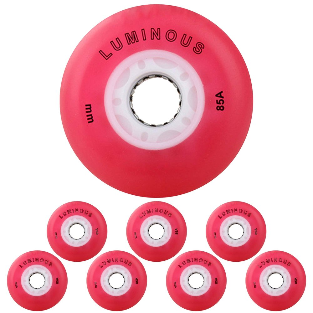 JHKJ Inline Skate LED Light Wheels 85A Rubber Inline Skate Replacement Wheels 72mm, 76mm, 80mm Wear-Resistant PU Wheels,Red,76mm