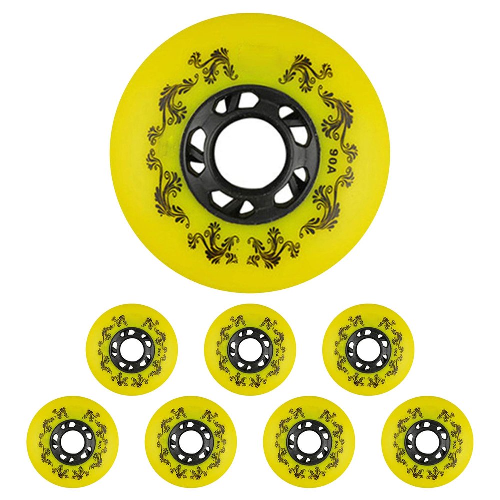 JHKJ Inline Skate WheeIs 90A Inline Replacement Wheels PU Wear-Resistant Wheels for Outdoor or Indoor 72mm/76mm/80mm Intended for Wheel Replacement,Yellow,80mm