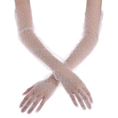 Aularso Long Lace Tulle Gloves for Women - Polka Dot Opera & Wedding Gloves - White, Long