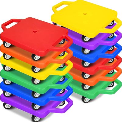 12 Pcs Sports Scooter Board with Handles Plastic Floor Sitting Scooter Board for Kids Suitable for Gym Indoor Outdoor Activities Physical Education EquipmentColors