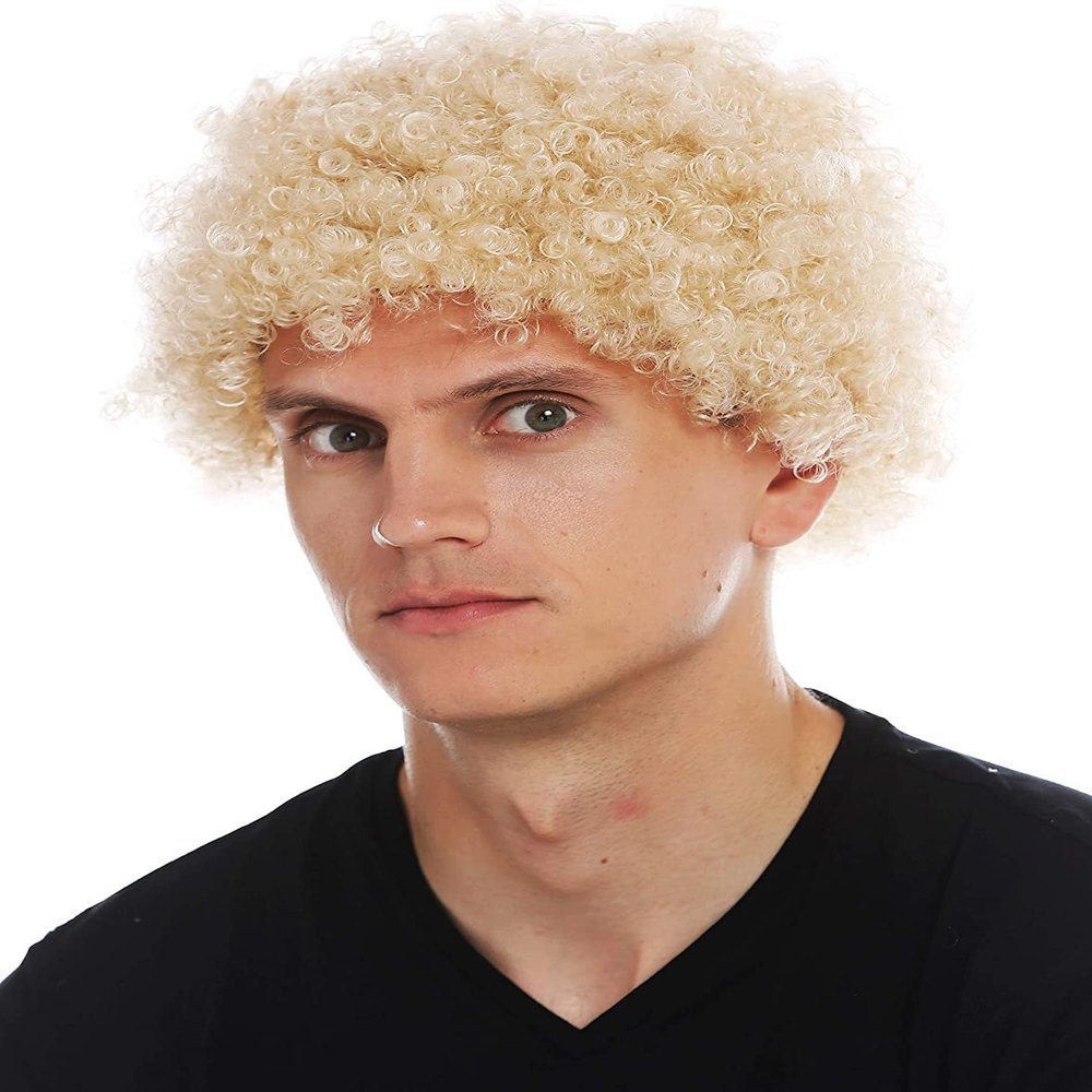 Wiwige Blonde Afro Wig for Men - Short Curly & Heat Resistant Synthetic Wig With Cap