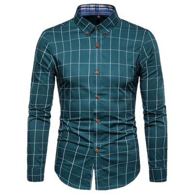 Men's Plaid Cotton Dress Shirts Male Work Shirt Long Sleeve Shirt Men Dress Shirt mo lv se Asia XL 59 to 65 kg