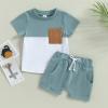 YINGISFITM Baby Boy Shorts Set Short Sleeve Tshirt Top Shorts Pants Cute Boy Summer Outfit Toddler Infant Clothes (block blue,18-24 Months) view 2