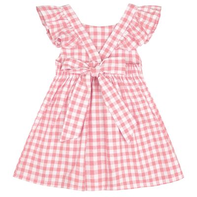 AGQT Little Girls Plaid Dress Gingham Fly Sleeve Backless Summer Dresses Spring Smocked Birthday Easter Dresses Pink Size 7-8 Years