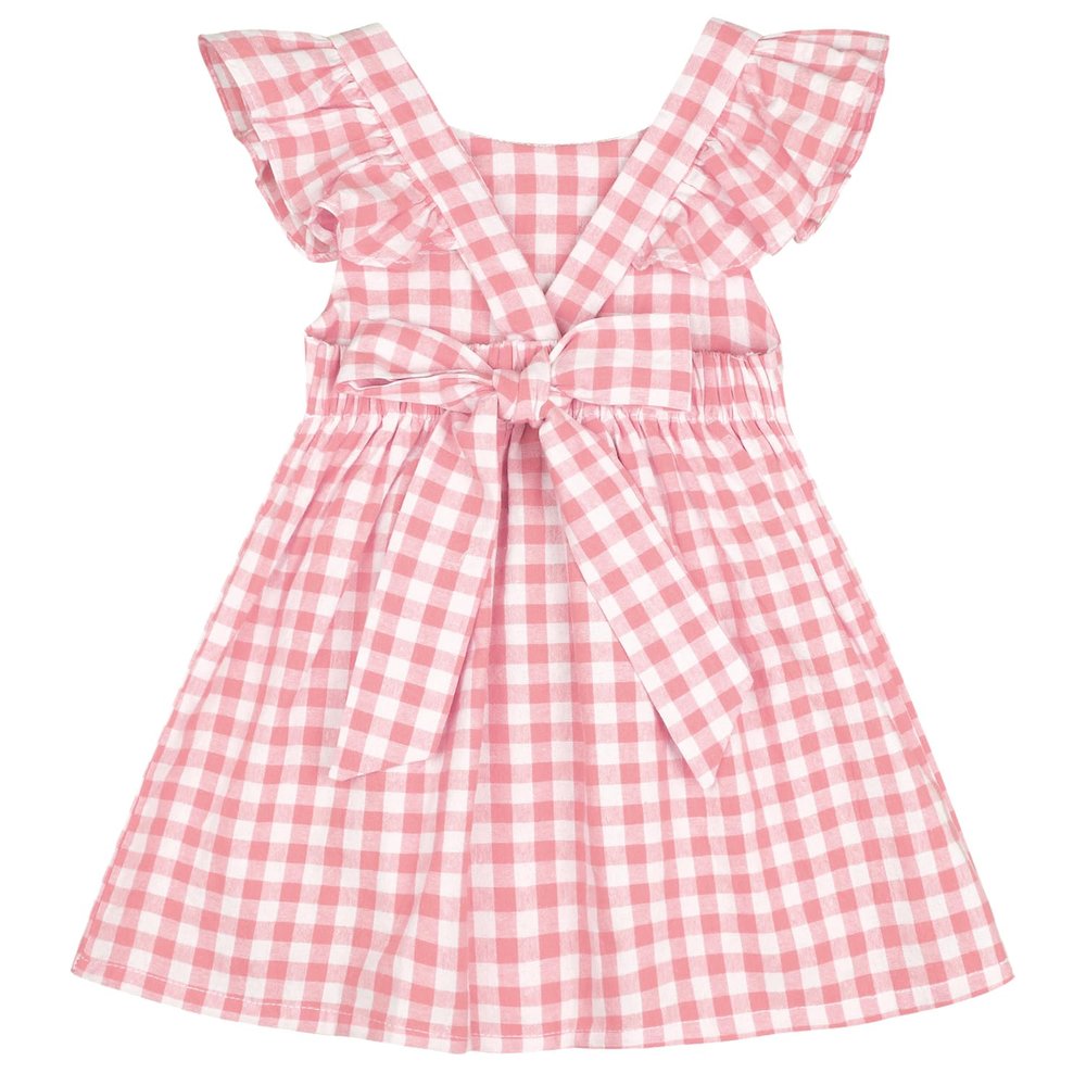 AGQT Little Girls Plaid Dress Gingham Fly Sleeve Backless Summer Dresses Spring Smocked Birthday Easter Dresses Pink Size 7-8 Years