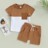 YINGISFITM Baby Boy Shorts Set Short Sleeve Tshirt Top Shorts Pants Cute Boy Summer Outfit Toddler Infant Clothes (block brown,0-6 Months) view 2