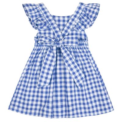AGQT Baby Girls Plaid Dress Gingham Fly Sleeve Backless Summer Dresses Spring Smocked Birthday Easter Dresses Blue Size 6-12 Months