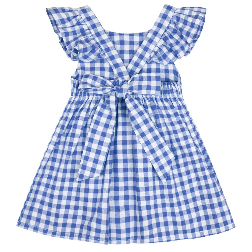 AGQT Baby Girls Plaid Dress Gingham Fly Sleeve Backless Summer Dresses Spring Smocked Birthday Easter Dresses Blue Size 6-12 Months