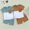 LIOMENGZI Infant Baby Boys Summer Clothes Sets Outfits Color Block Short T-shirt Elastic Striped Shorts Set Toddler Clothes view 2