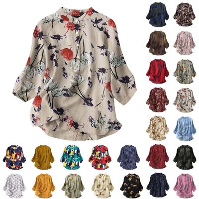 Button Down Shirts for Women Boho Floral Flowy Tops Casual Loose Tunic Dressy Blouses Cotton Linen Long Sleeve Shirt