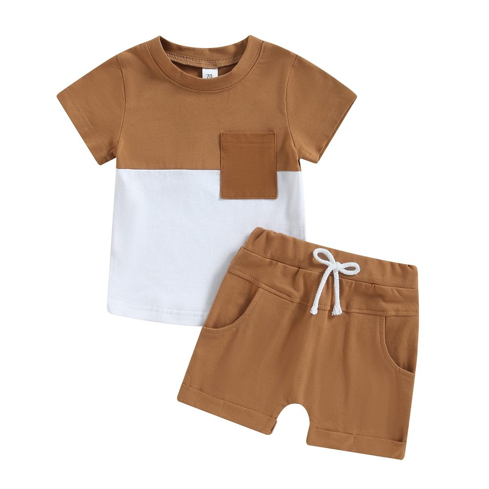 YINGISFITM Baby Boy Shorts Set Short Sleeve Tshirt Top Shorts Pants Cute Boy Summer Outfit Toddler Infant Clothes (block brown,12-18 Months)