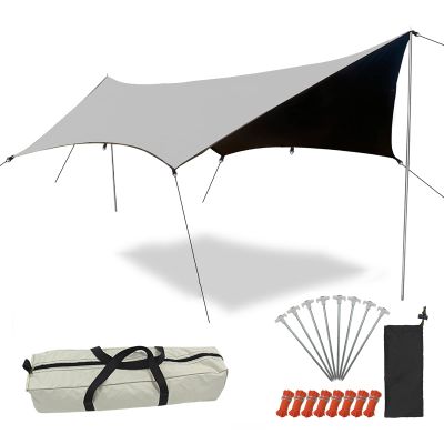 SLDAGe Hammock Rain Fly, 16x15ft Camping Tarp with 8 Wind Ropes and 8 Ground Nails, 210D Oxford Plaid Fabric Waterproof Survival Tent Tarp for Outdoors, Camping, Hiking, Picnic, Backpacking
