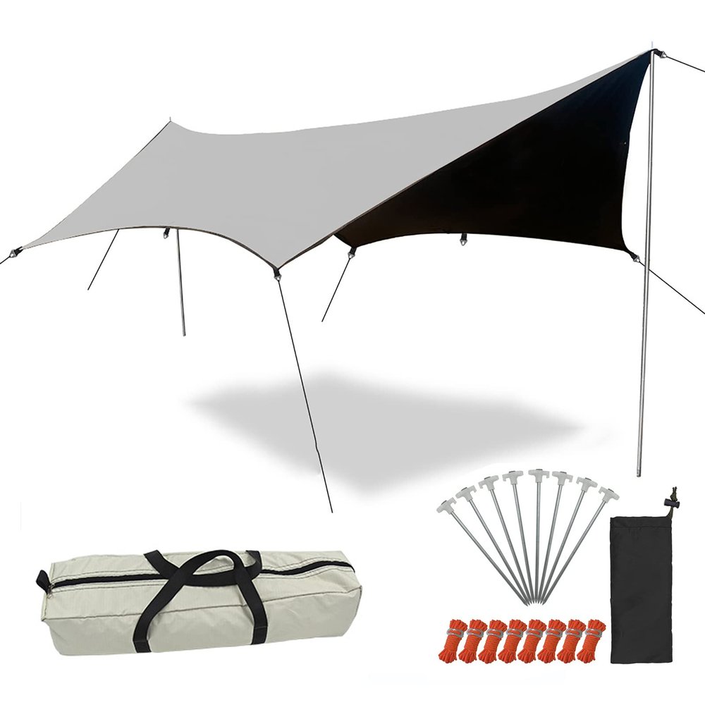 SLDAGe Hammock Rain Fly, 16x15ft Camping Tarp with 8 Wind Ropes and 8 Ground Nails, 210D Oxford Plaid Fabric Waterproof Survival Tent Tarp for Outdoors, Camping, Hiking, Picnic, Backpacking
