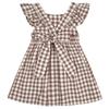 AGQT Little Girls Plaid Dress Gingham Fly Sleeve Backless Summer Dresses Spring Smocked Birthday Easter Dresses Khaki Size 7-8 Years view 1