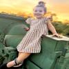 AGQT Little Girls Plaid Dress Gingham Fly Sleeve Backless Summer Dresses Spring Smocked Birthday Easter Dresses Khaki Size 7-8 Years view 3