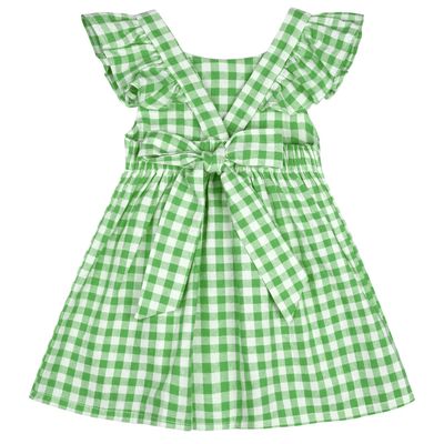 AGQT Baby Girls Plaid Dress Gingham Fly Sleeve Backless Summer Dresses Spring Smocked Birthday Easter Dresses Green Size 2-3T