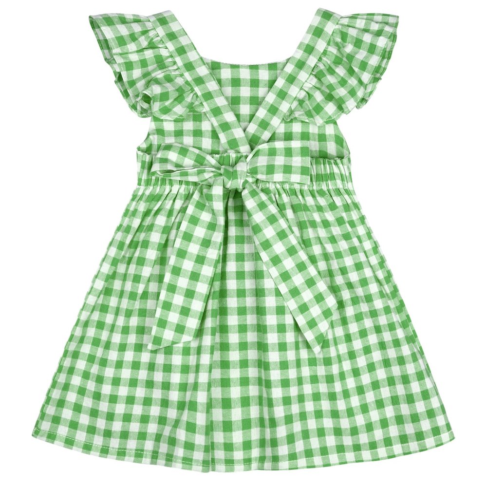 AGQT Baby Girls Plaid Dress Gingham Fly Sleeve Backless Summer Dresses Spring Smocked Birthday Easter Dresses Green Size 2-3T