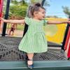 AGQT Baby Girls Plaid Dress Gingham Fly Sleeve Backless Summer Dresses Spring Smocked Birthday Easter Dresses Green Size 2-3T view 2