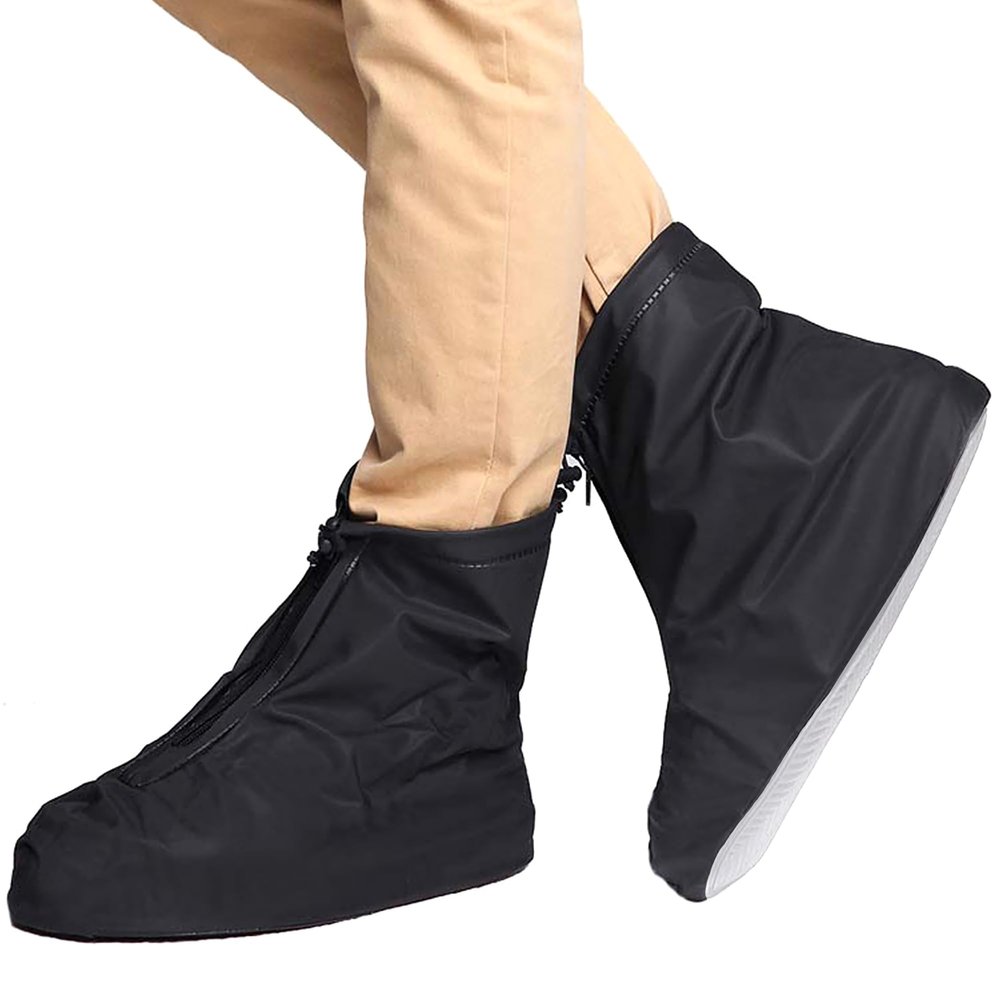 JEVRKAPZ Rain Boots Shoe Covers Waterproof for Men Women Shoe Protectors with Zipper Not-Slip Reusable Overshoes Galoshes for Hiking Climbing Camping Cycling Rainy Day (Black, XXL)