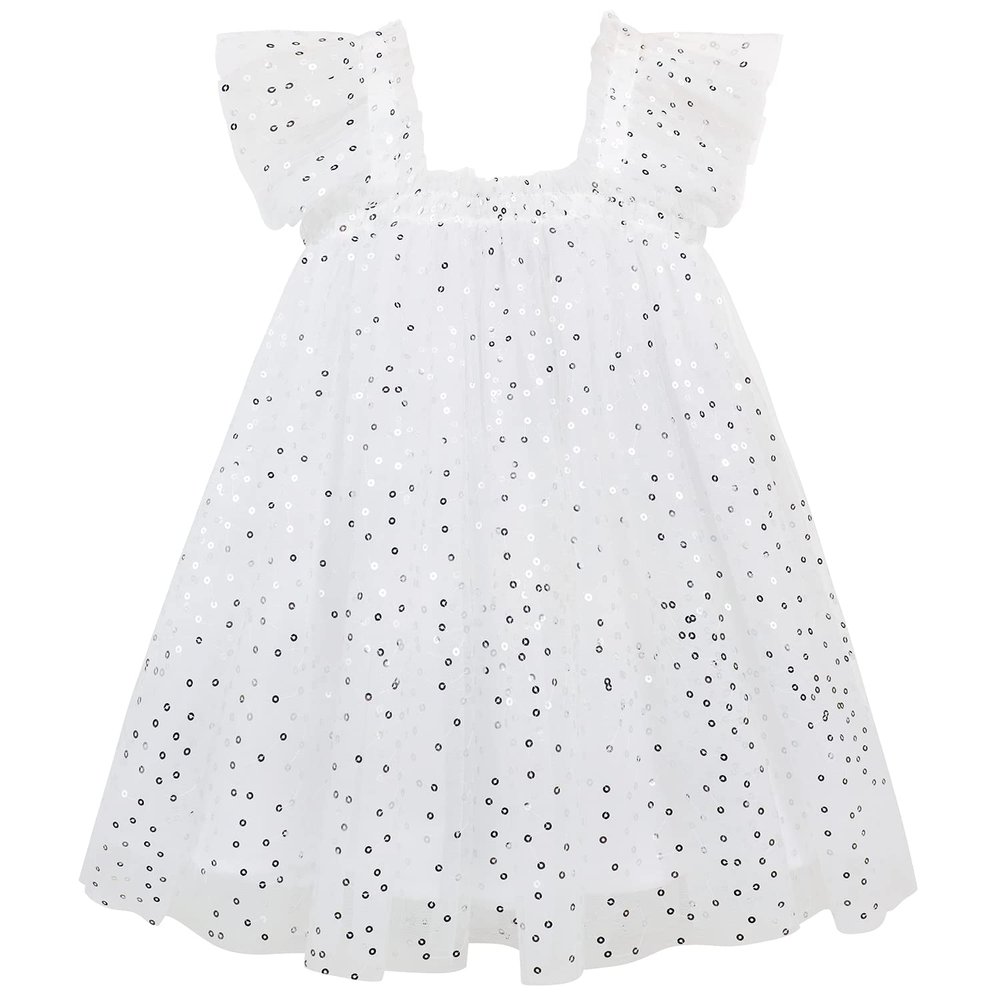 AGQT Baby Girls Tutu Dress Sleeveless Toddler Infant Tulle Tutu Dresses Birthday Party Layered Lace Mini Layers Dress White-Silvery Sequin Dot Size 9-12 Months