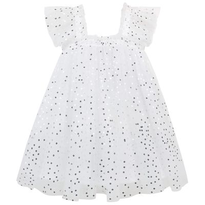AGQT Baby Girls Tutu Dress Sleeveless Toddler Infant Tulle Tutu Dresses Birthday Party Layered Lace Mini Layers Dress White-Silvery Sequin Dot Size 12-18 Months