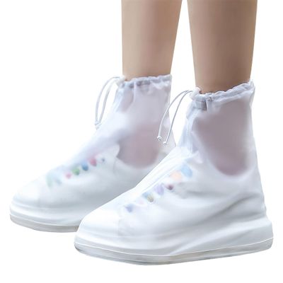 JEVRKAPZ Rain Boots Shoe Covers Waterproof for Men Women Shoe Protectors with Zipper Not-Slip Reusable Overshoes Galoshes for Hiking Climbing Camping Cycling Rainy Day (White, M)