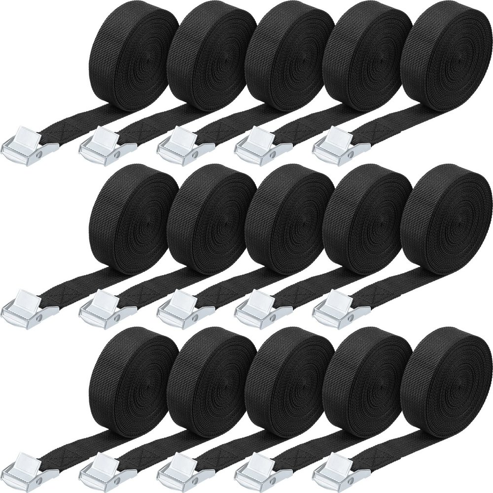 Riakrum 6.5 Feet 15 Pack Lashing Straps with Buckles, Adjustable, Black