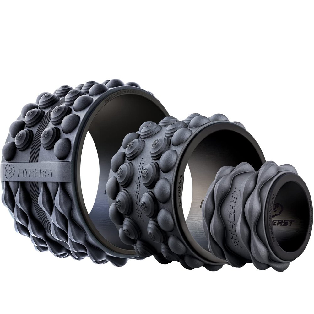 FitBeast Back Stretcher, Cracker & Roller - Pain Relief Product, Yoga Wheel, Foam Roller for Stretching & Cracking Device, Popper (6''+9''+12'', Black)