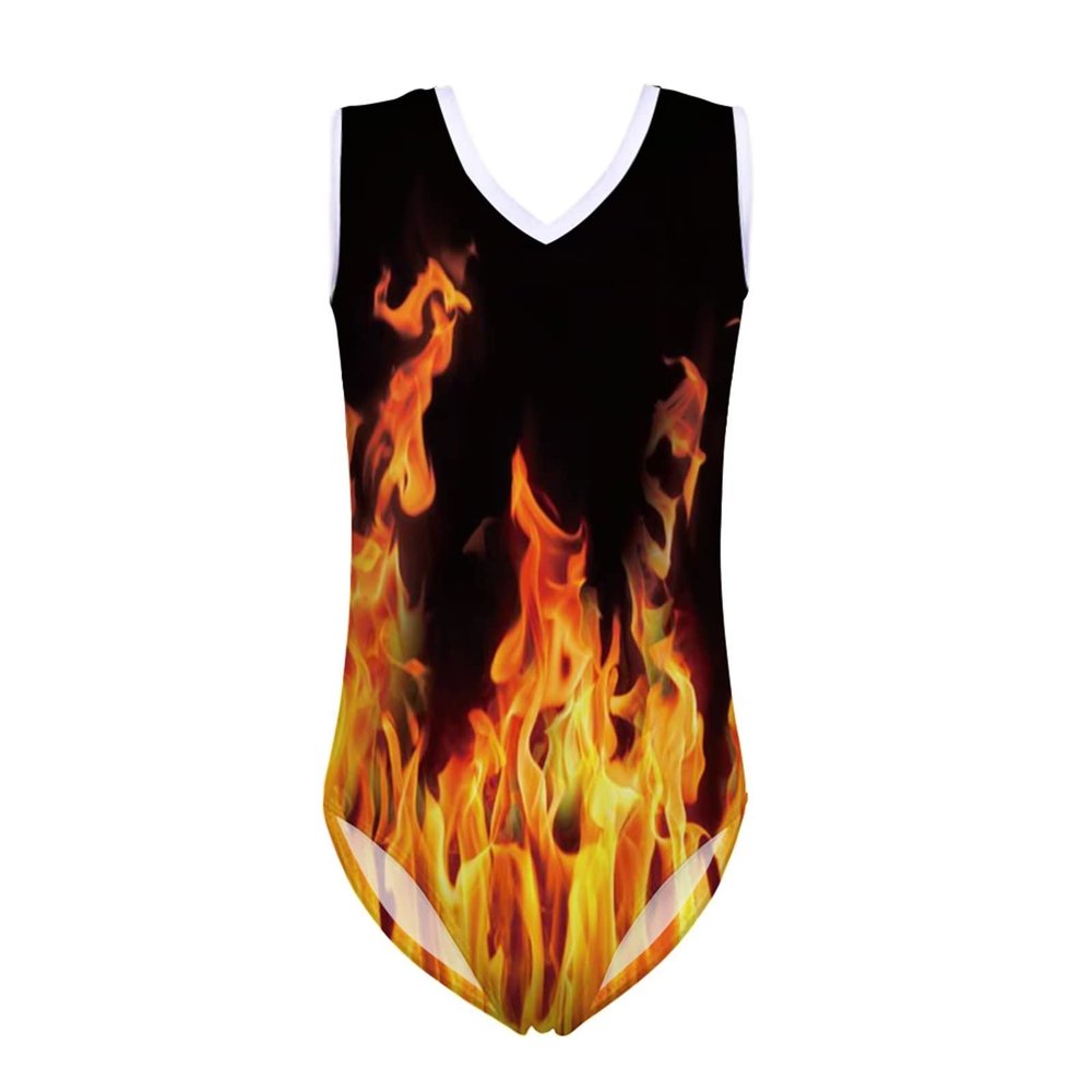 Forchrinse Burning Fire Gymnastics Leotards for Kids Girls Novelty Leotard Practice Dancewear One Piece Bodysuits Shorts