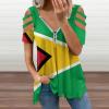 Guyana Flag Women's Cold Shoulder Shirts Short Sleeve Print T-Shirt Casual V Neck Zip Blouses Tops 2XL view 2