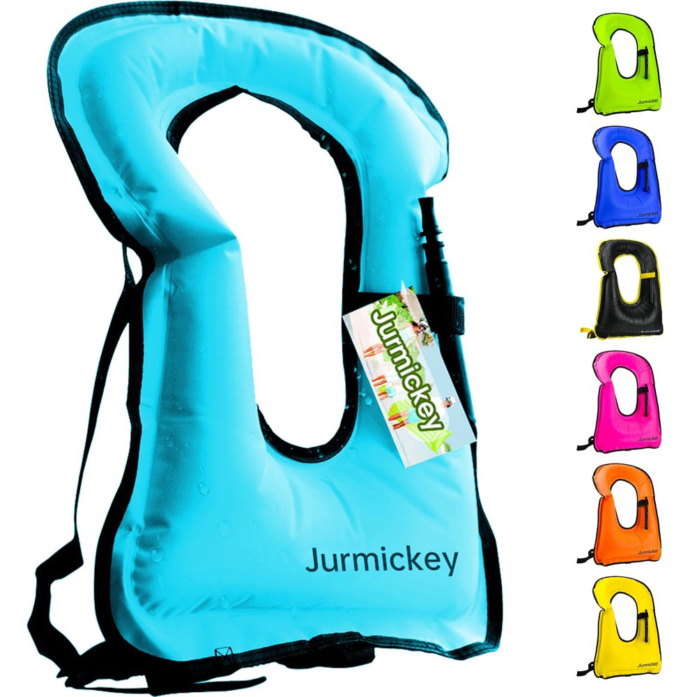 Inflatable Snorkel Vest Adults, Portable Snorkel Jacket, Buoyancy Vest for Snorkeling, Swimming, Kayaking, Boating, Safety Load Up to 220 Ibs (Blue)