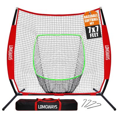 7'x7' Baseball Practice Net with Steel Frame for Batting, Hitting and Pitching, Portable Softball Net for Batting with Carrying Bag