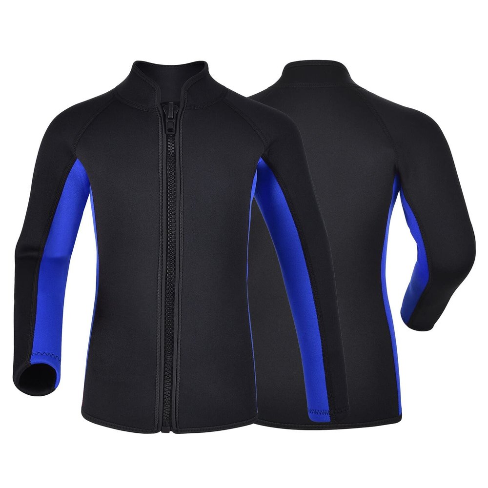 REALON Kids Wetsuit Top Jacket for Boys Girls Toddler Youth, Children's Wet Suit Shirt Neoprene 3mm Long Sleeve Front Zipper Swimsuit for Swimming Surfing Dive Snorkeling Water Sports