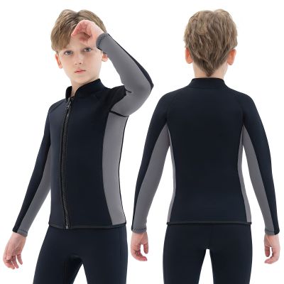 REALON Kids Wetsuit Top Jacket for Boys Girls Toddler Youth, Children's Wet Suit Shirt Neoprene 3mm Long Sleeve Front Zipper Swimsuit for Swimming Surfing Dive Snorkeling Water Sports