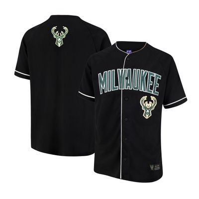 Ultra Game NBA Official Mens Super Soft Button Down Baseball Shirt, Milwaukee Bucks, Black, Medium