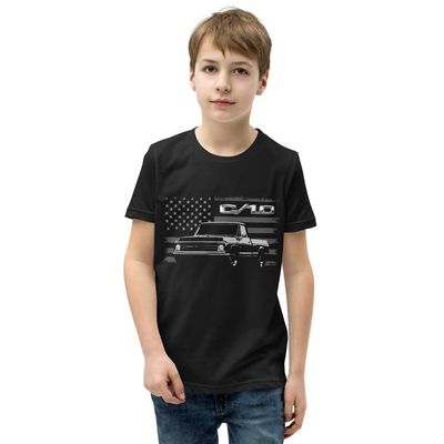 1970 Chevy C10 Pickup Truck Club Show American Flag Vintage Collector Trucks Custom Youth Short Sleeve T-Shirt